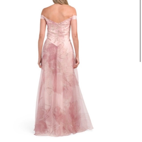 Rene Ruiz Off The Shoulder Draped Organza Gown Rose Gold NWT 18 - Picture 3 of 16